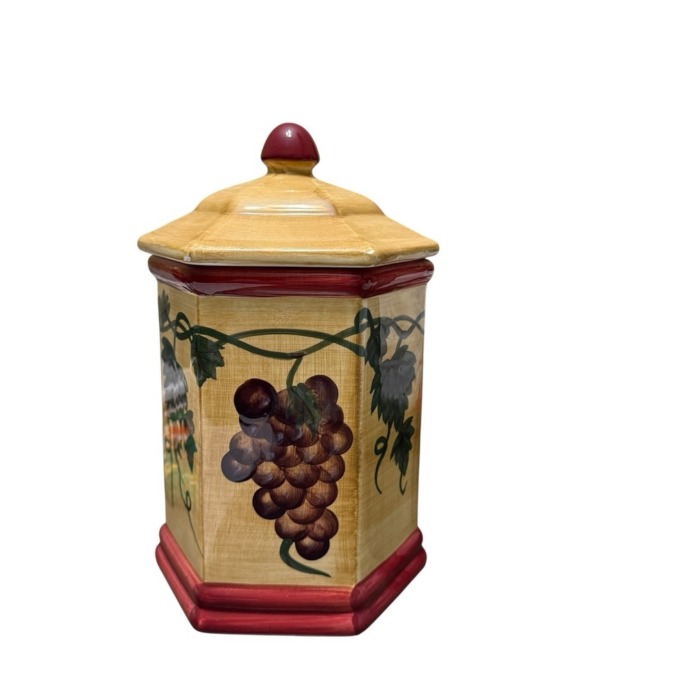 Vintage Nonni's‎ Tuscan Grapes Ceramic Cookie Jar Canister Sealing Lid 10"